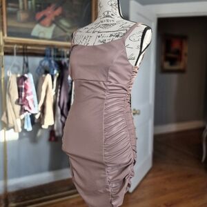 Barbiecore Bodycon Blush Pink Ruched Spaghetti Strap Mini Dress Medium